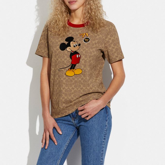 公式 Coach コーチ Disney X Coach ミッキーマウス アンド フレンズ シグネチャー Tシャツ オーガニック コットン