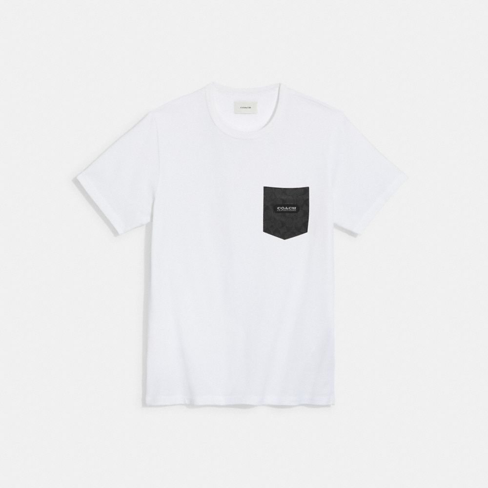 COACH C9148 Essential Pocket T Shirt In Organic Cotton White/Charcoal Signature