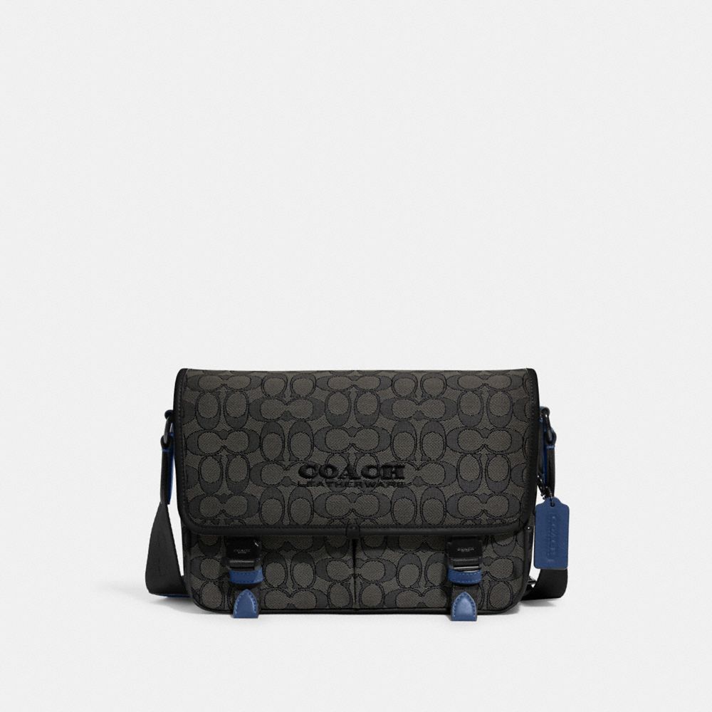 League Messenger Bag In Signature Jacquard - C9158 - Charcoal/Black