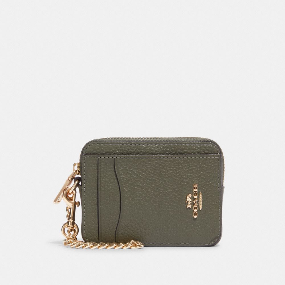 COACH C9215 Zip Card Case GOLD/MILITARY-GREEN