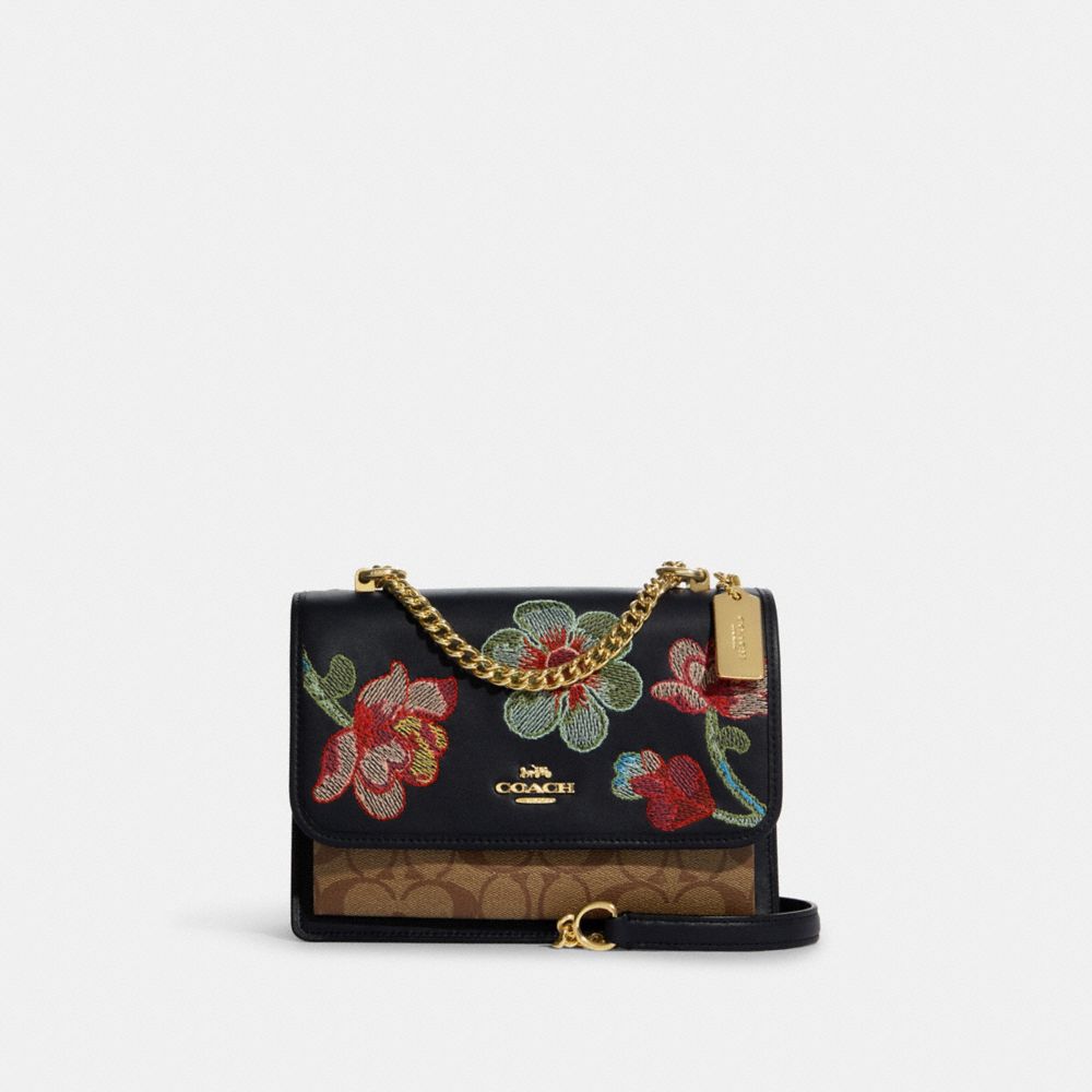 Klare Crossbody In Signature Canvas With Floral Embroidery - C9230 - GOLD/KHAKI/MIDNIGHT NAVY MULTI