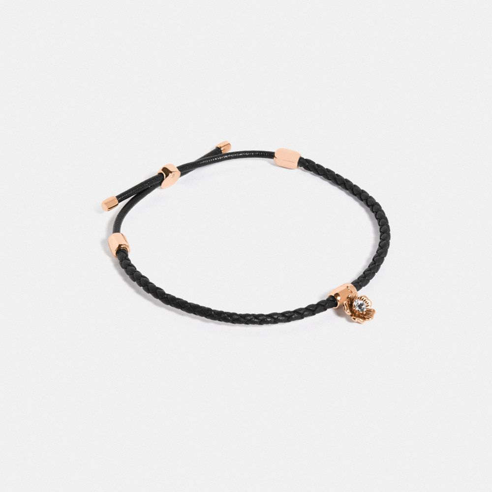 C9234 - Friendship Slider Bracelet With Tea Rose Charm Black