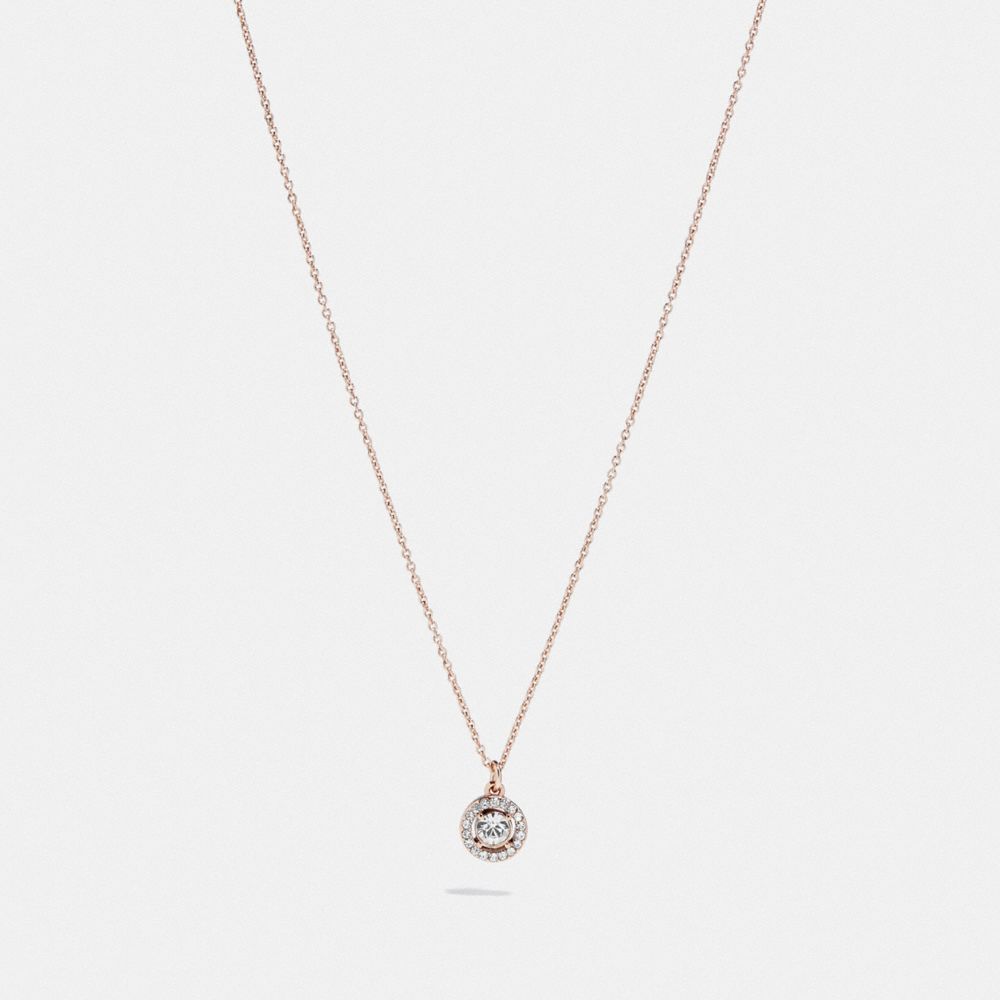 C9326 - Halo Pave Stud Necklace Rose Gold/Clear