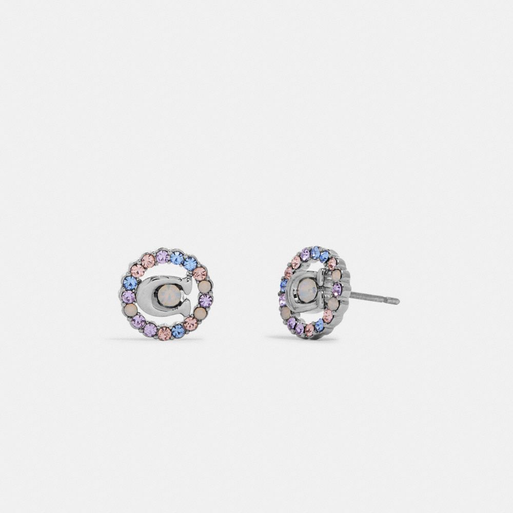 C9353 - Signature Multicolor Crystal Stud Earrings Silver/BLUE MULTI