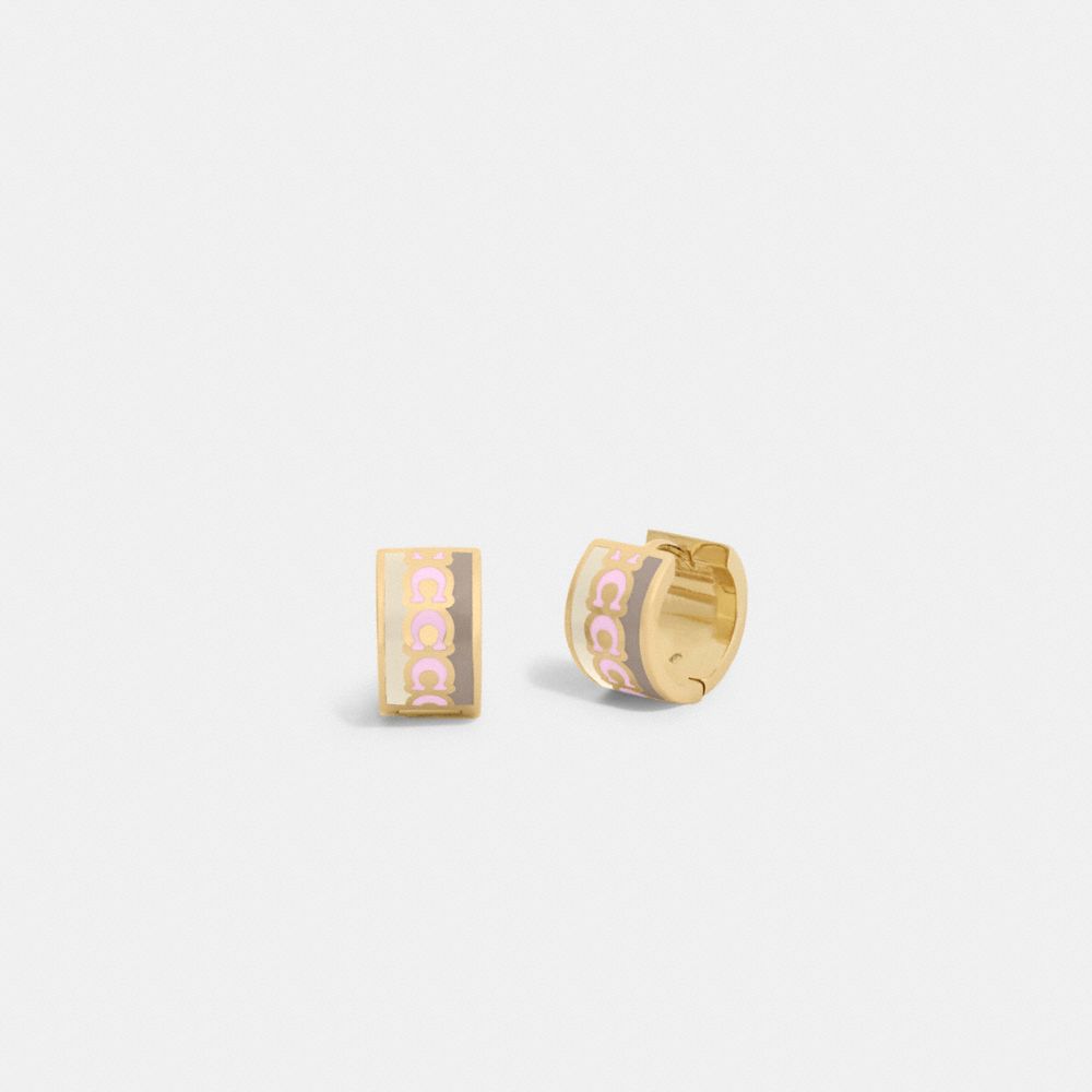 C9362 - Signature Hoop Earrings Gold/ Pink Multicolor