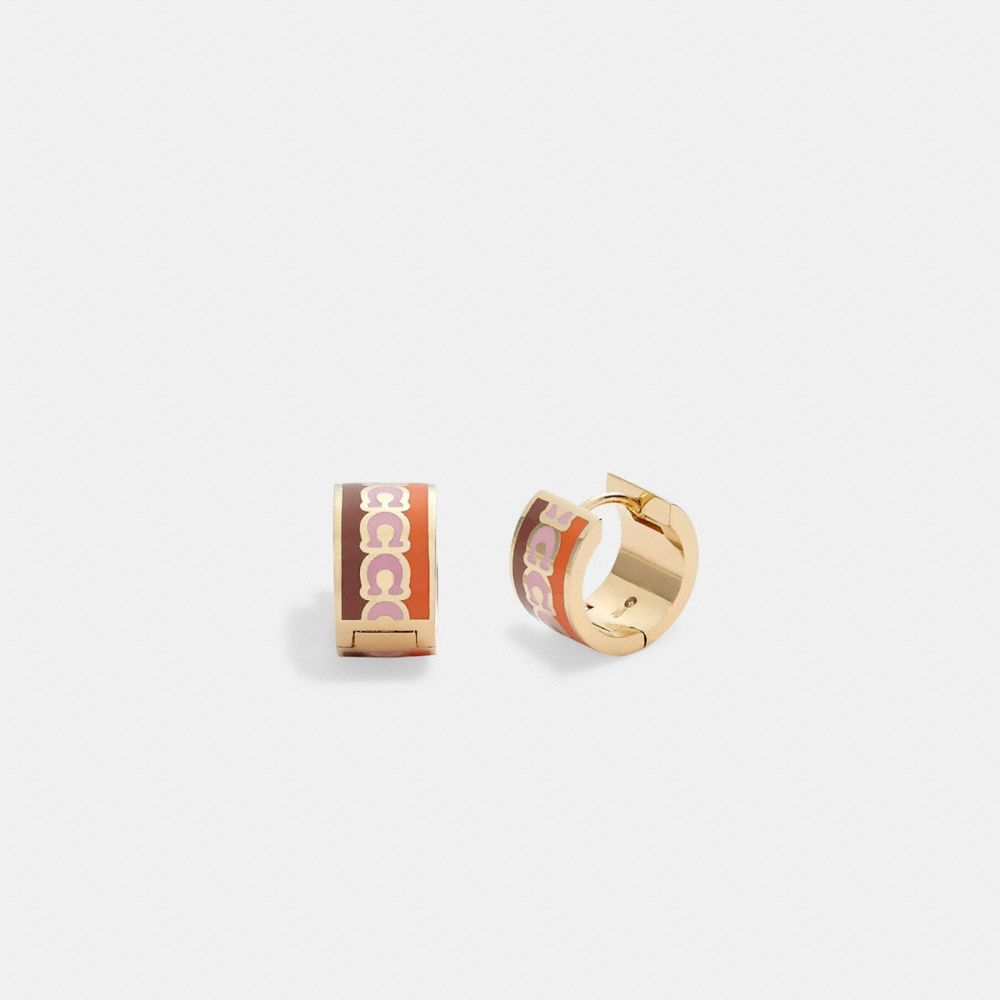 C9362 - Signature Enamel Hoop Earrings Gold/ Pink Multicolor