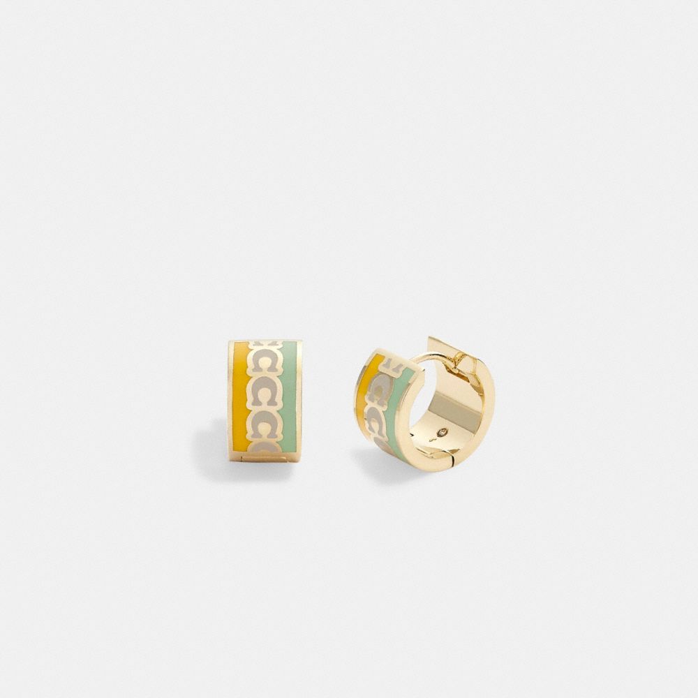 C9362 - Signature Enamel Hoop Earrings Gold/ Pink Multicolor
