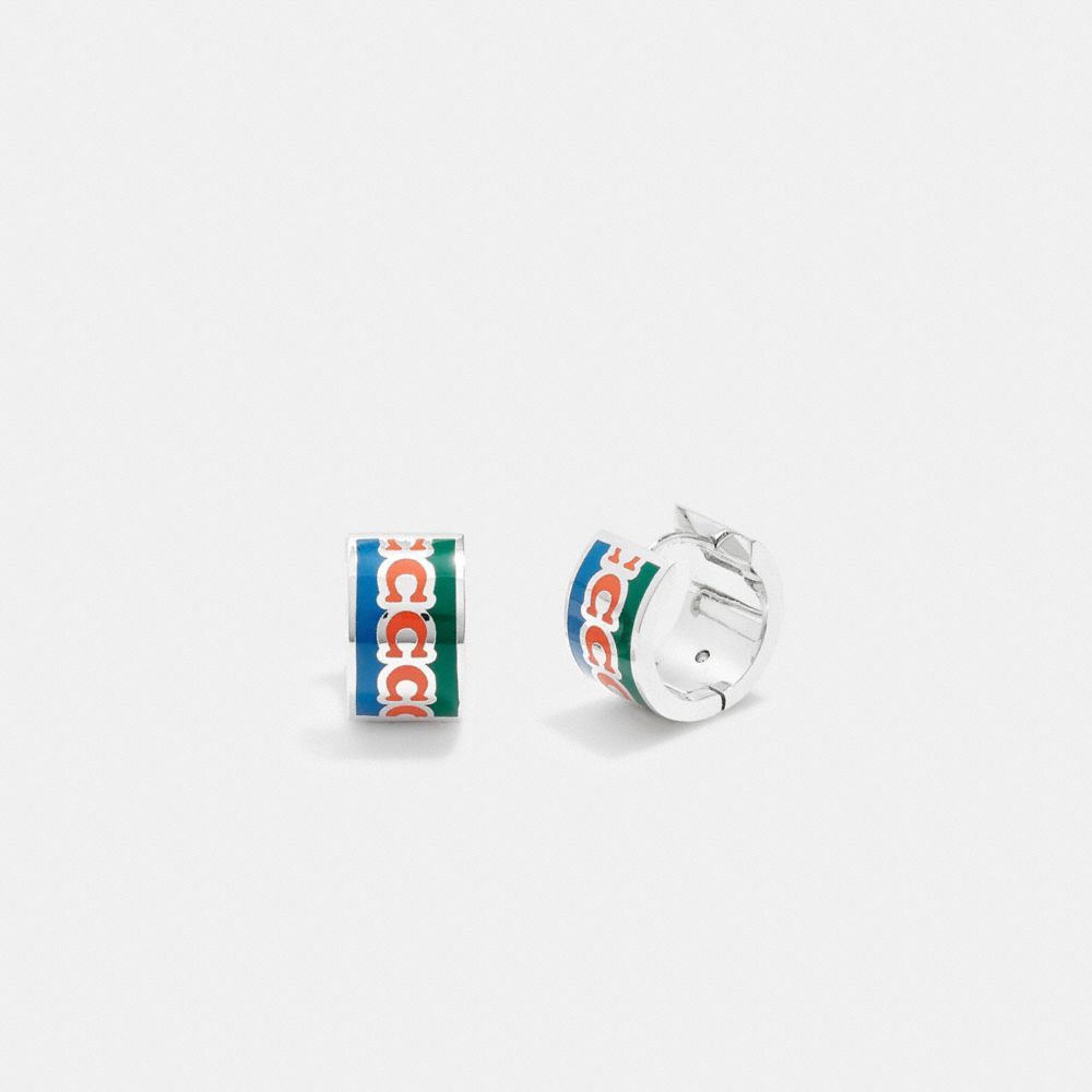 C9362 - Signature Enamel Hoop Earrings Silver/Blue Multi