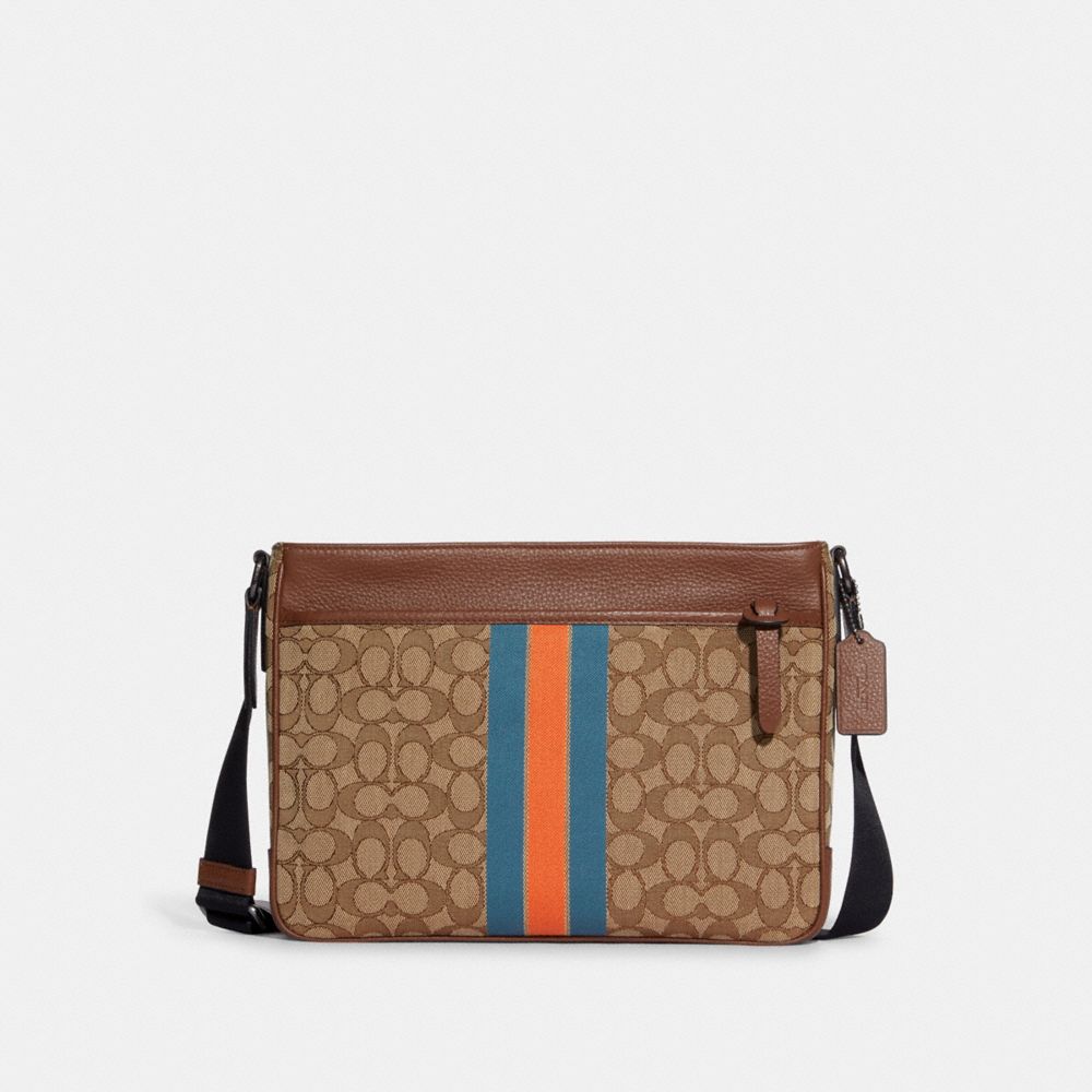 THOMPSON CROSSBODY IN SIGNATURE JACQUARD WITH VARSITY STRIPE