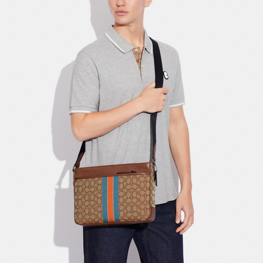 THOMPSON CROSSBODY IN SIGNATURE JACQUARD WITH VARSITY STRIPE