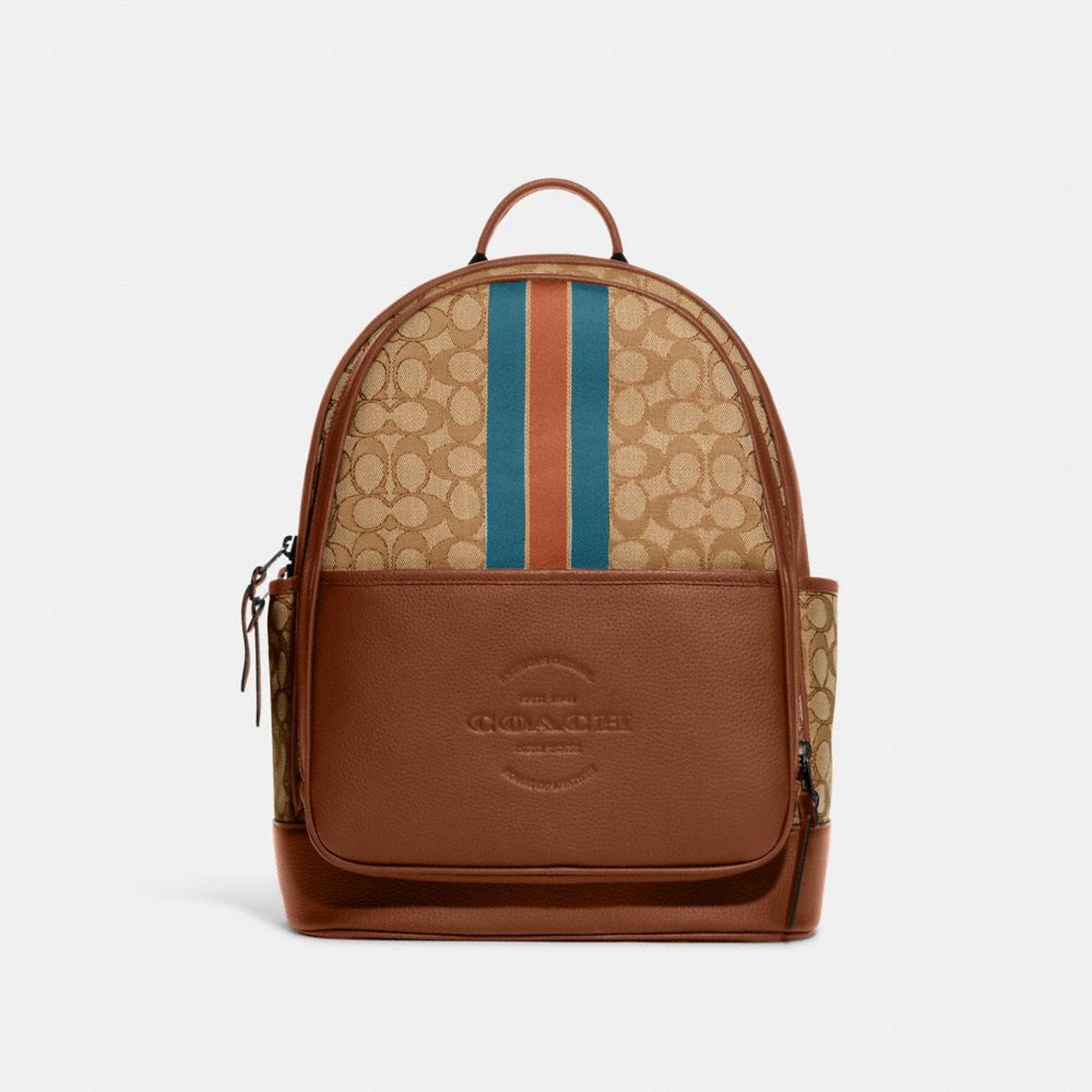 THOMPSON BACKPACK IN SIGNATURE JACQUARD WITH VARSITY STRIPE