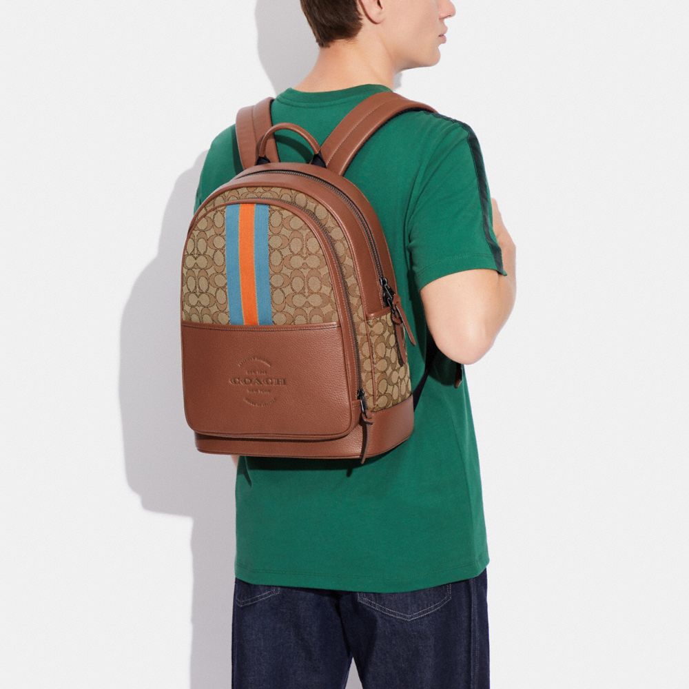 THOMPSON BACKPACK IN SIGNATURE JACQUARD WITH VARSITY STRIPE