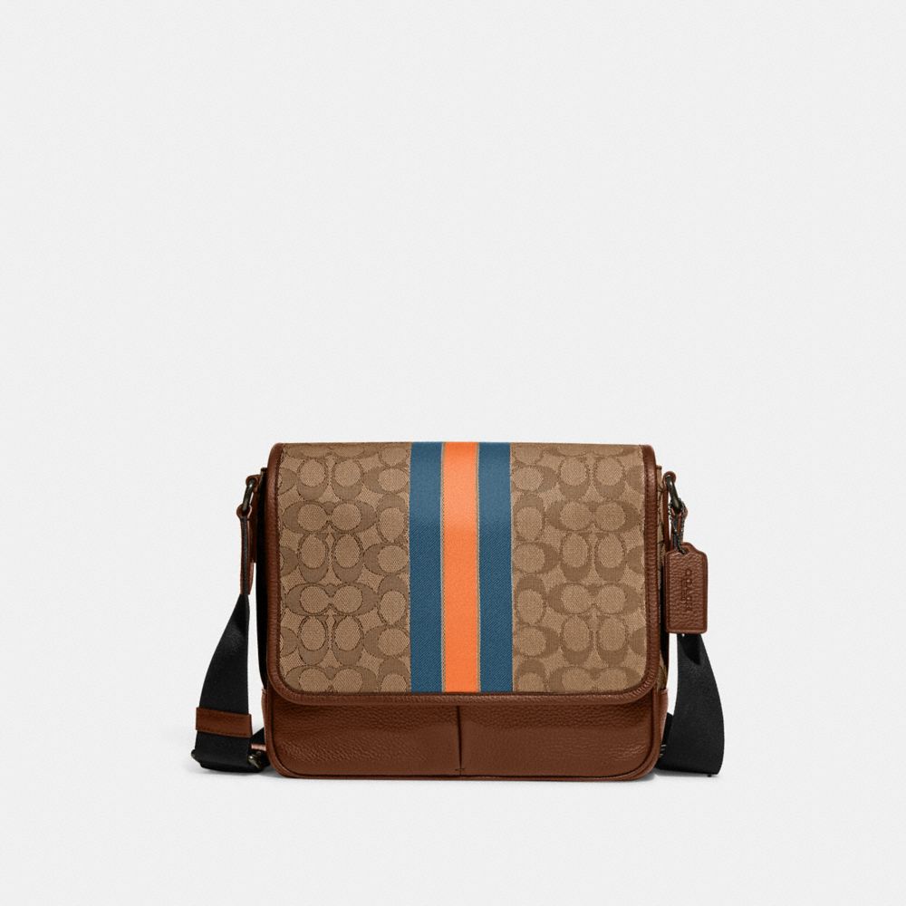 COACH C9366 Thompson Small Map Bag In Signature Jacquard With Varsity Stripe GUNMETAL/KHAKI/CANDIED ORANGE MULTI