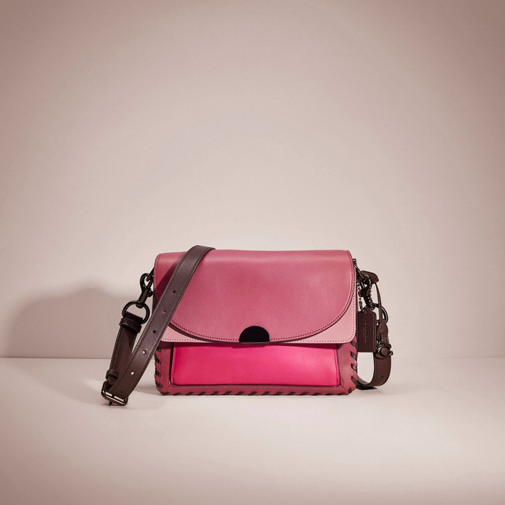 C9406 - Restored Dreamer Shoulder Bag In Colorblock With Whipstitch True Pink Multi/Pewter