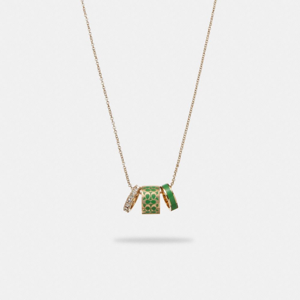 COACH C9446 Signature Enamel Necklace GOLD/GREEN