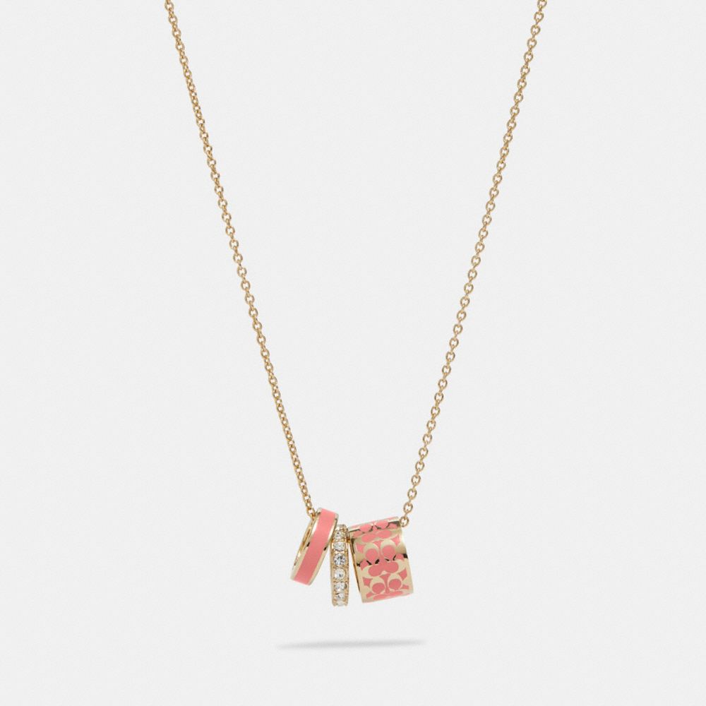 COACH C9446 Signature Enamel Necklace Gold/Pink