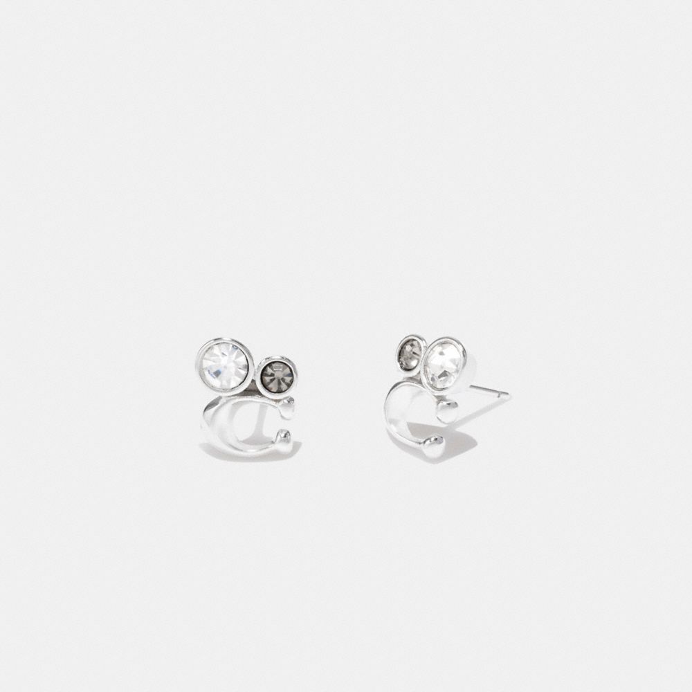 Signature Crystal Cluster Stud Earrings - C9450 - Silver/Black
