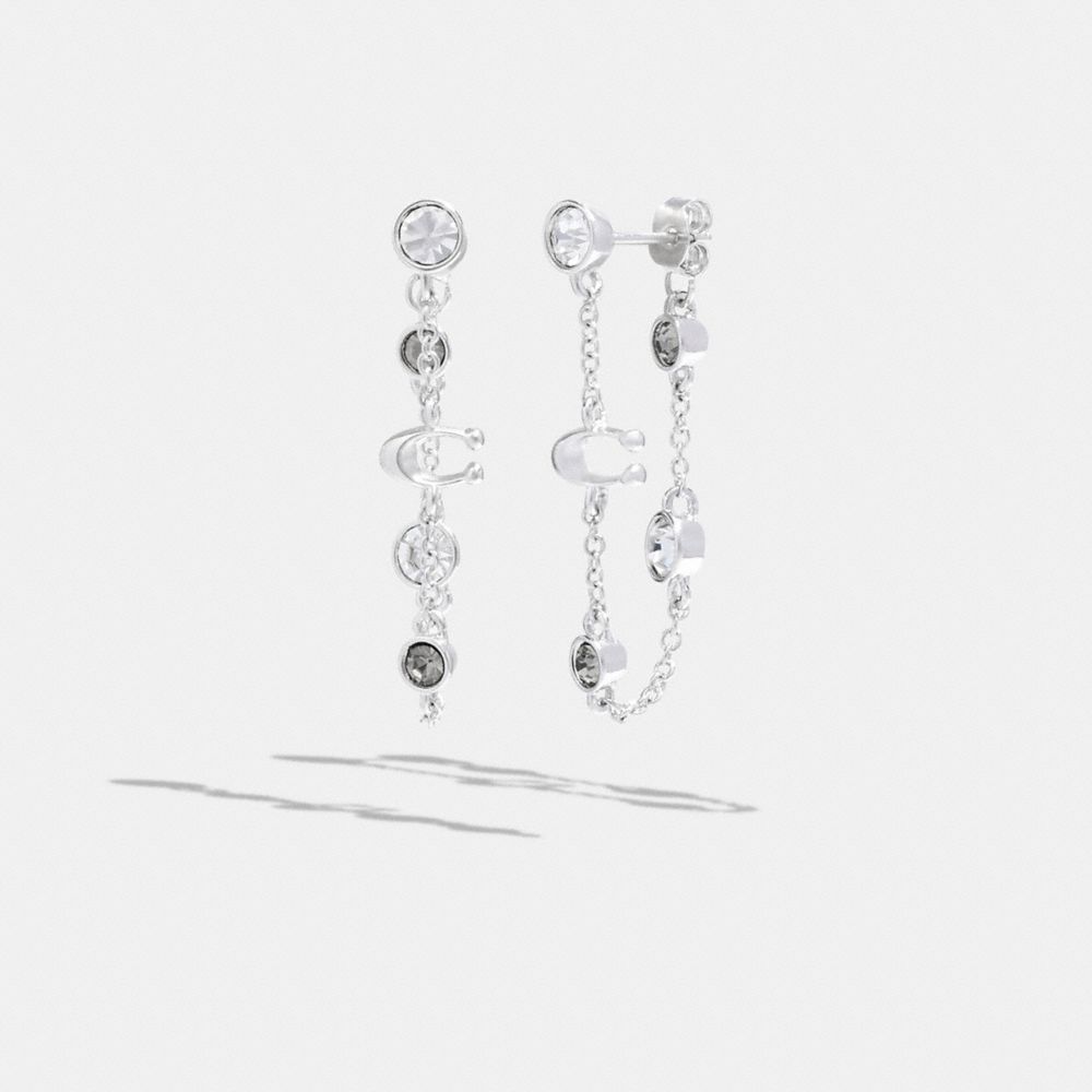 COACH C9451 Signature Crystal Chain Earrings Silver/Black