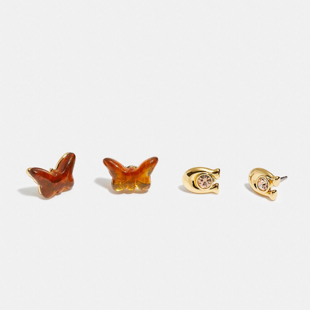 COACH C9457 Butterfly Stud Earrings Set BROWN/MULTI