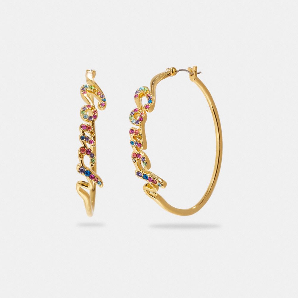 Signature Script Hoop Earrings - GOLD MULTI - COACH C9462