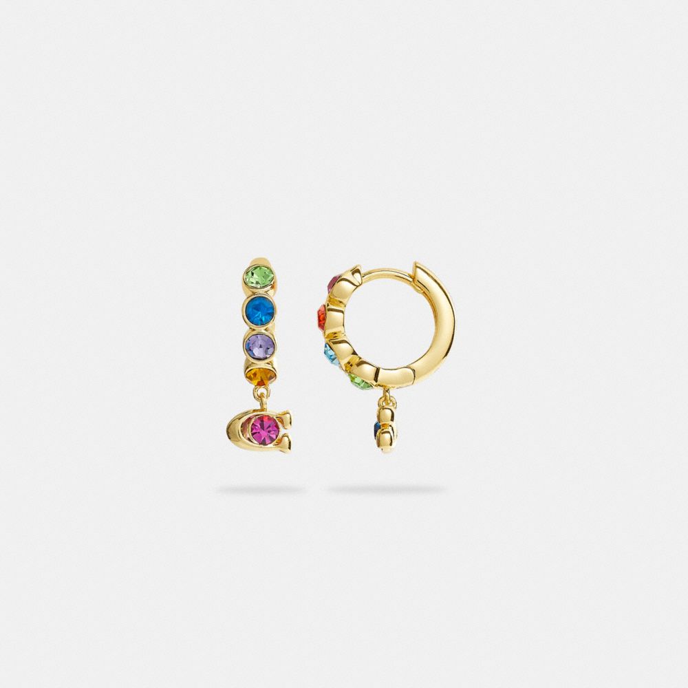 COACH C9463 - Signature Script Huggie Drop Earrings GOLD MULTI