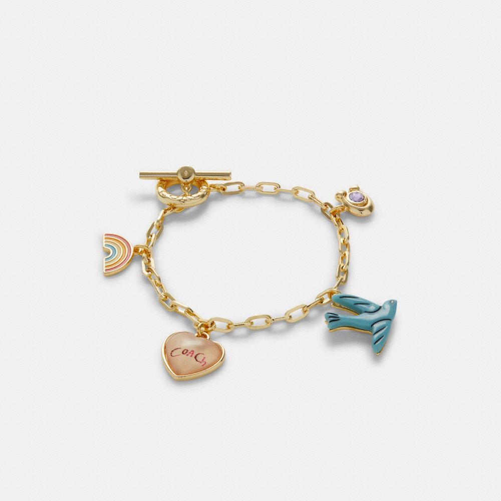 Diary Embroidery Charm Bracelet - C9465 - GOLD MULTI