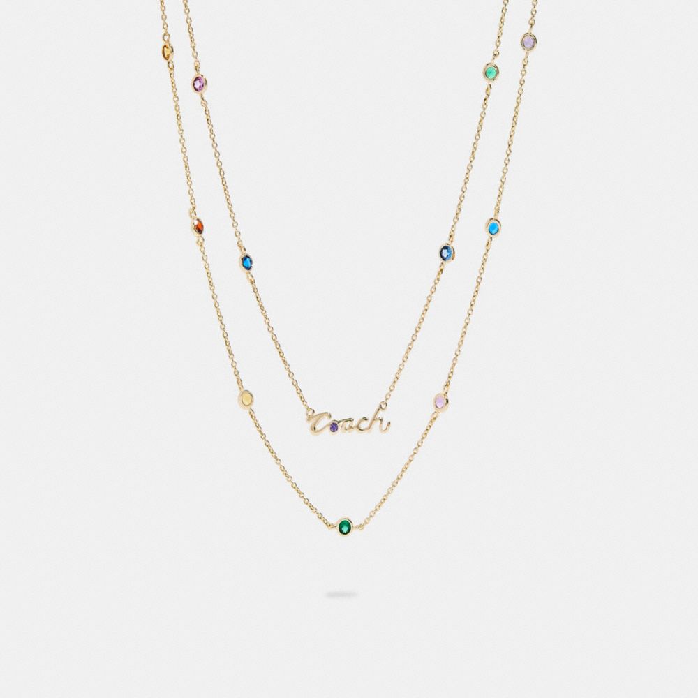 COACH C9472 - Signature Script Double Chain Necklace GOLD MULTI