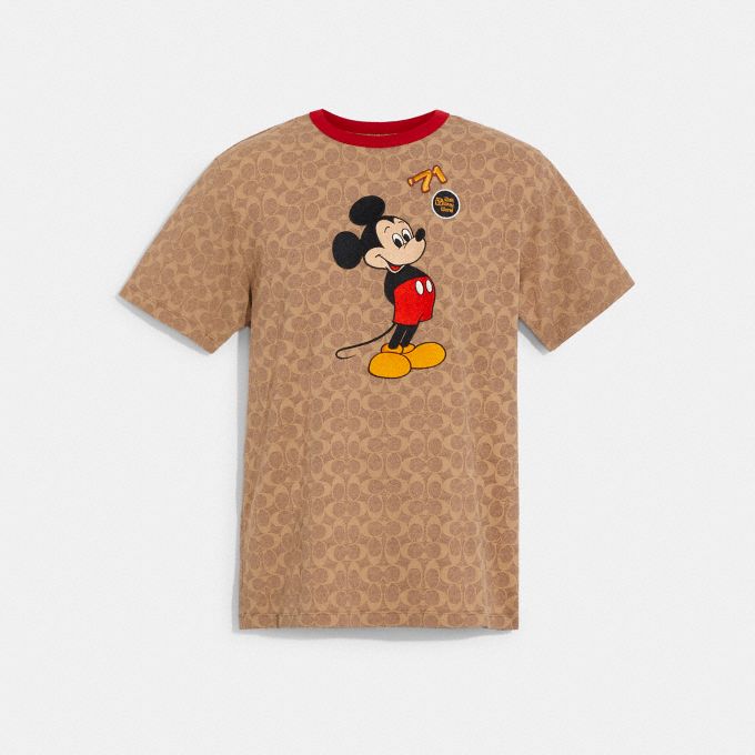 公式 Coach コーチ Disney X Coach ミッキーマウス シグネチャー Tシャツ オーガニック コットン