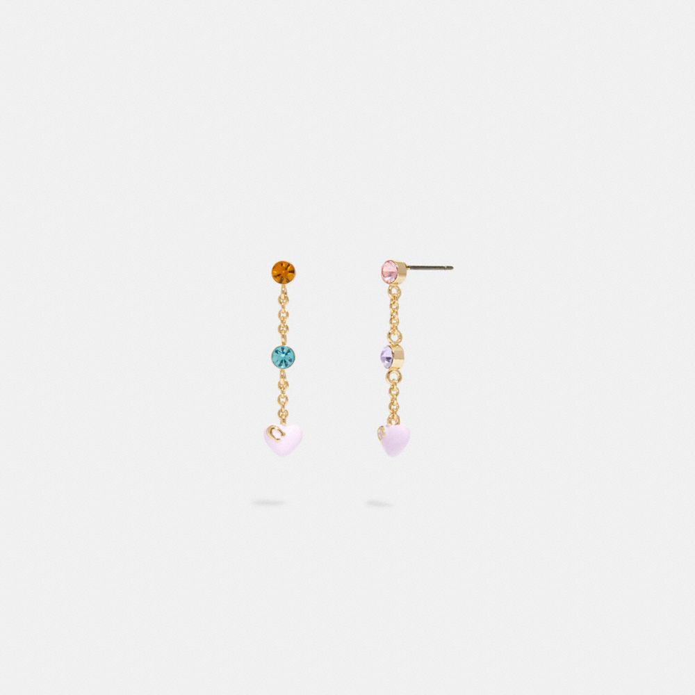 C9492 - Enamel Signature Heart Drop Earrings Gold/Pink Multi