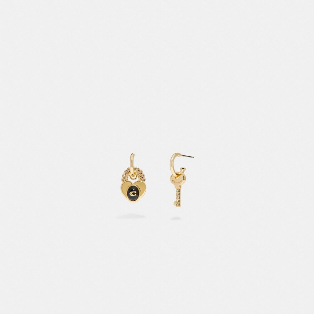 C9520 - Heart Padlock And Key Earrings Gold
