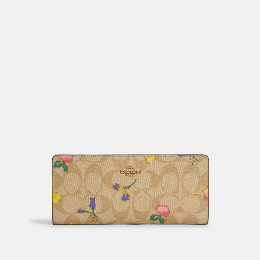 COACH C9591 Slim Wallet In Signature Canvas With Dreamy Veggie Print GOLD/LIGHT KHAKI/RETRO YELLOW