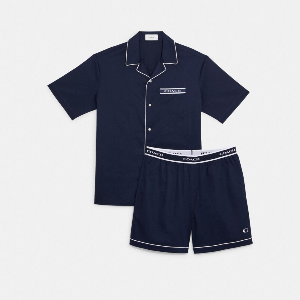 COACH C9603 Short Sleeve Top And Shorts Pajama Set Navy