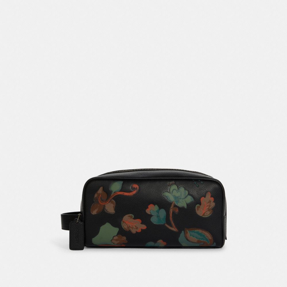 Large Travel Kit With Dreamy Leaves Print - C9611 - GUNMETAL/BLACK MULTI