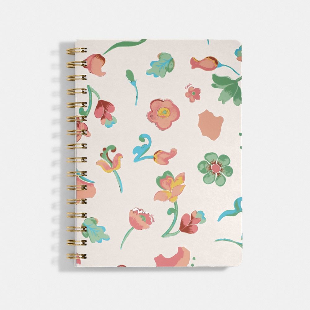 COACH Spiral Notebook With Dreamy Land Floral Print - CHALK - C9698