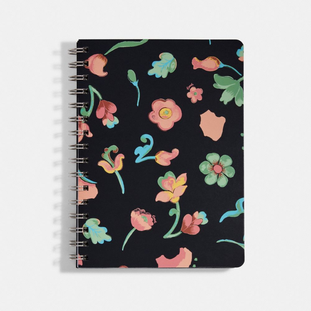 Spiral Notebook With Dreamy Land Floral Print - NAVY - COACH C9698