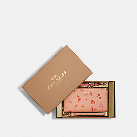 COACH Boxed Long Zip Around Wallet With Mystical Floral Print - GOLD/FADED BLUSH MULTI - C9714