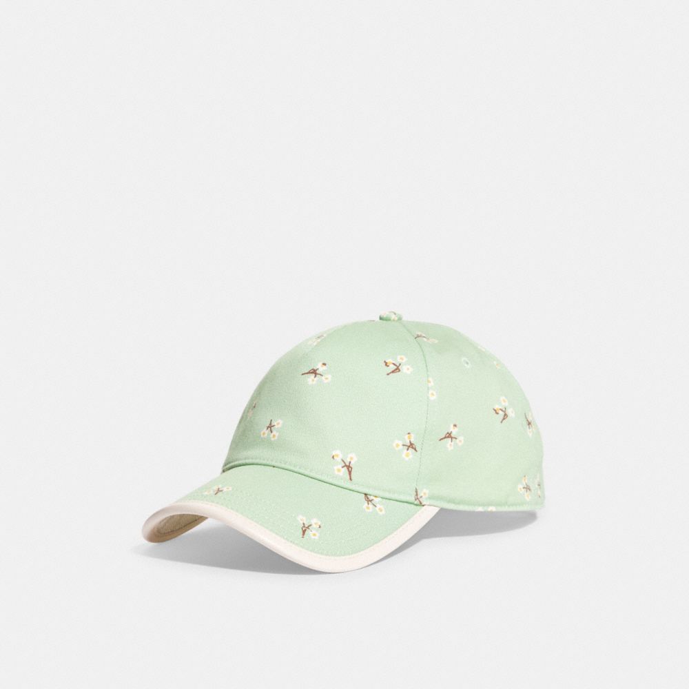 COACH C9718 Baseball Hat With Floral Print Green Chalk