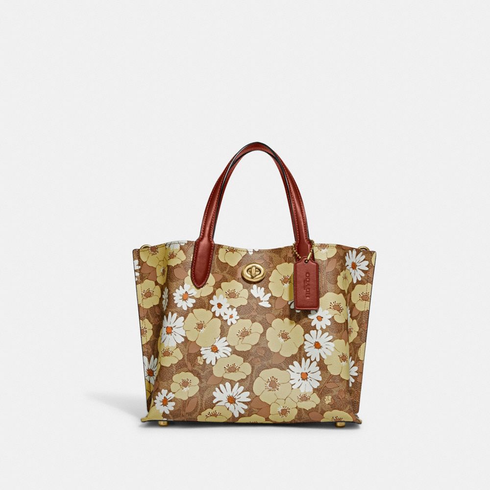 COACH C9721 Willow Tote 24 In Signature Canvas With Floral Print Brass/Tan Rust Multi