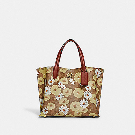COACH C9721 Willow Tote 24 In Signature Canvas With Floral Print Brass/Tan-Rust-Multi