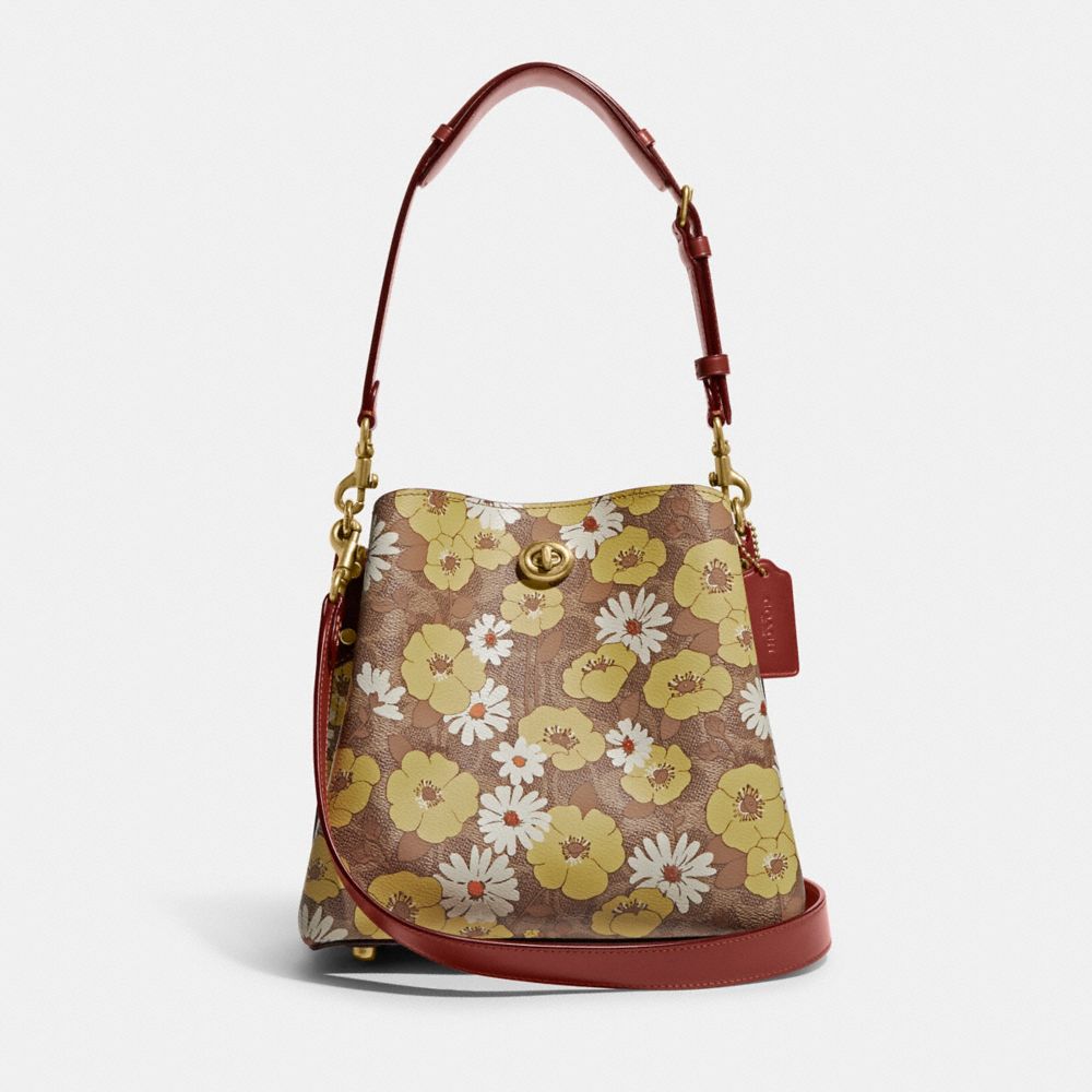 COACH C9722 Willow Bucket Bag In Signature Canvas With Floral Print BRASS/TAN RUST MULTI