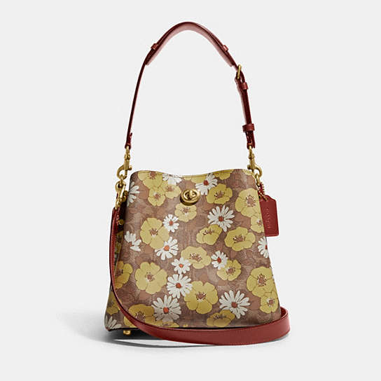 C9722 - Willow Bucket Bag In Signature Canvas With Floral Print Brass/Tan Rust Multi