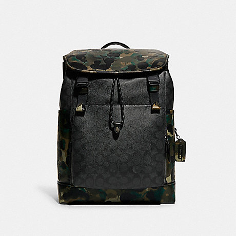 COACH C9734 League Flap Backpack In Signature Canvas With Camo Print Charcoal-Multi