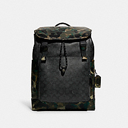 League Flap Backpack In Signature Canvas With Camo Print - C9734 - Charcoal Multi