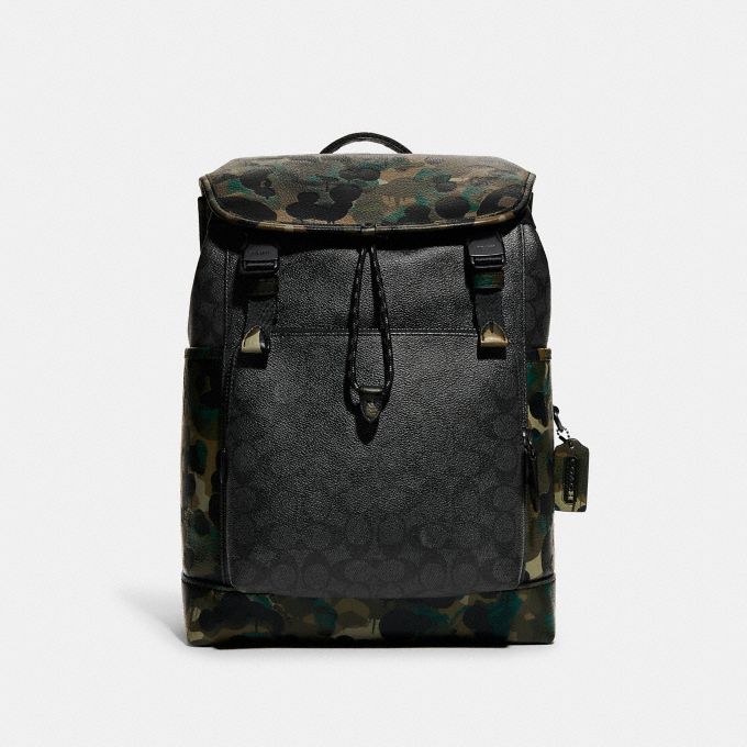 公式 Coach コーチ リーグ フラップ バックパック シグネチャー キャンバス ウィズ カモ プリント リュック バックパック