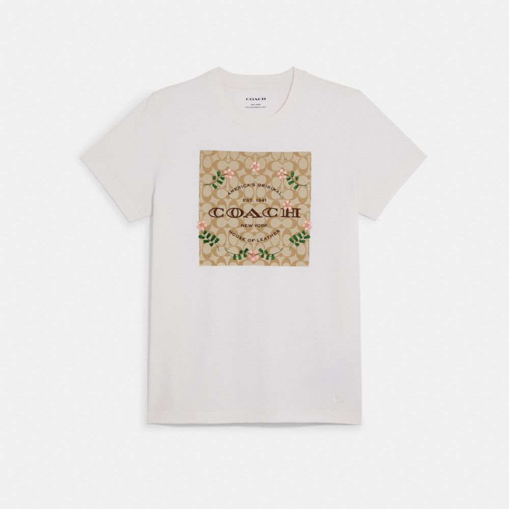 COACH Signature Floral Knot T Shirt - WHITE - C9784