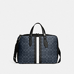 COACH C9826 Graham Slim Brief In Blocked Signature Canvas With Varsity Stripe GUNMETAL/DENIM MULTI