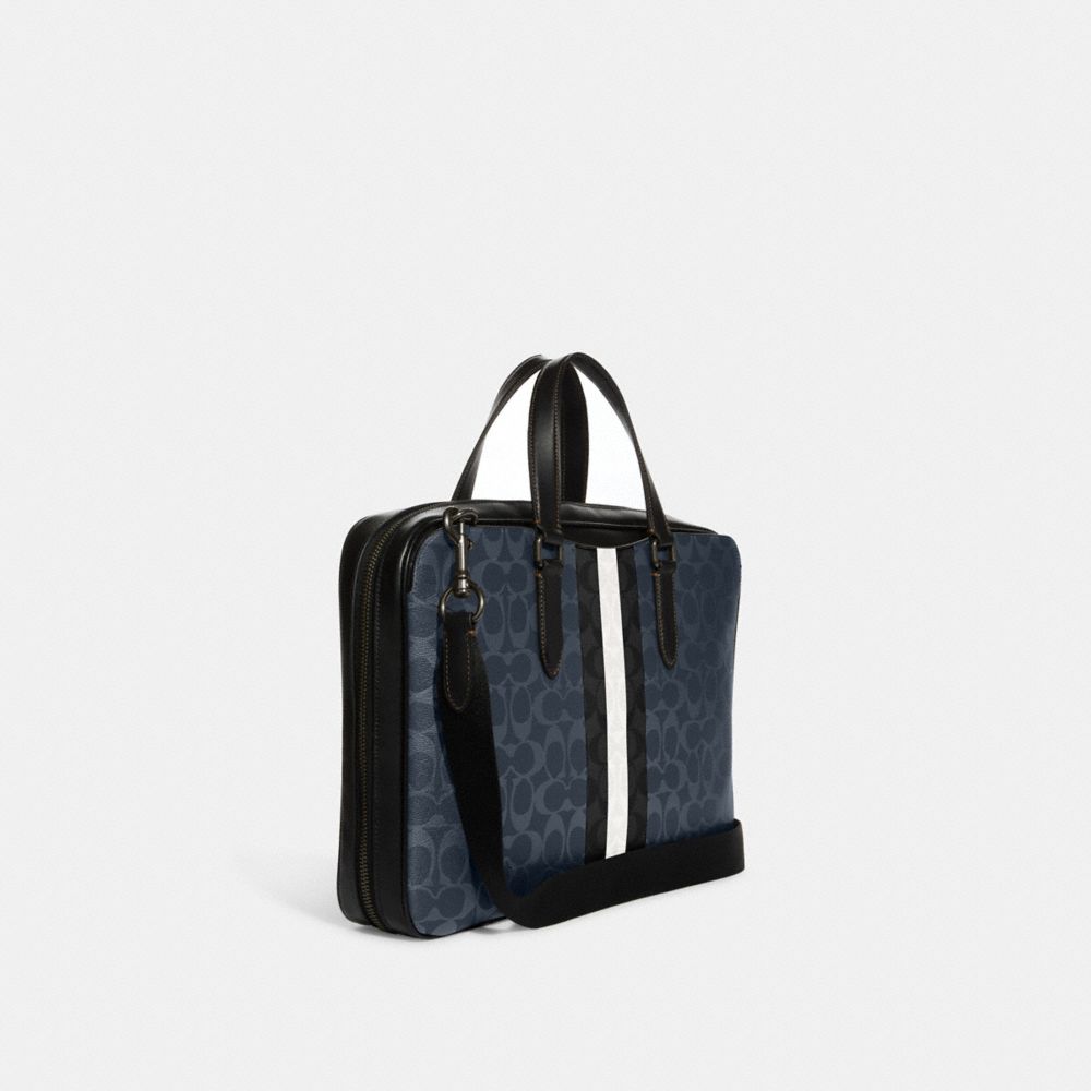 GRAHAM SLIM BRIEF IN BLOCKED SIGNATURE CANVAS WITH VARSITY STRIPE