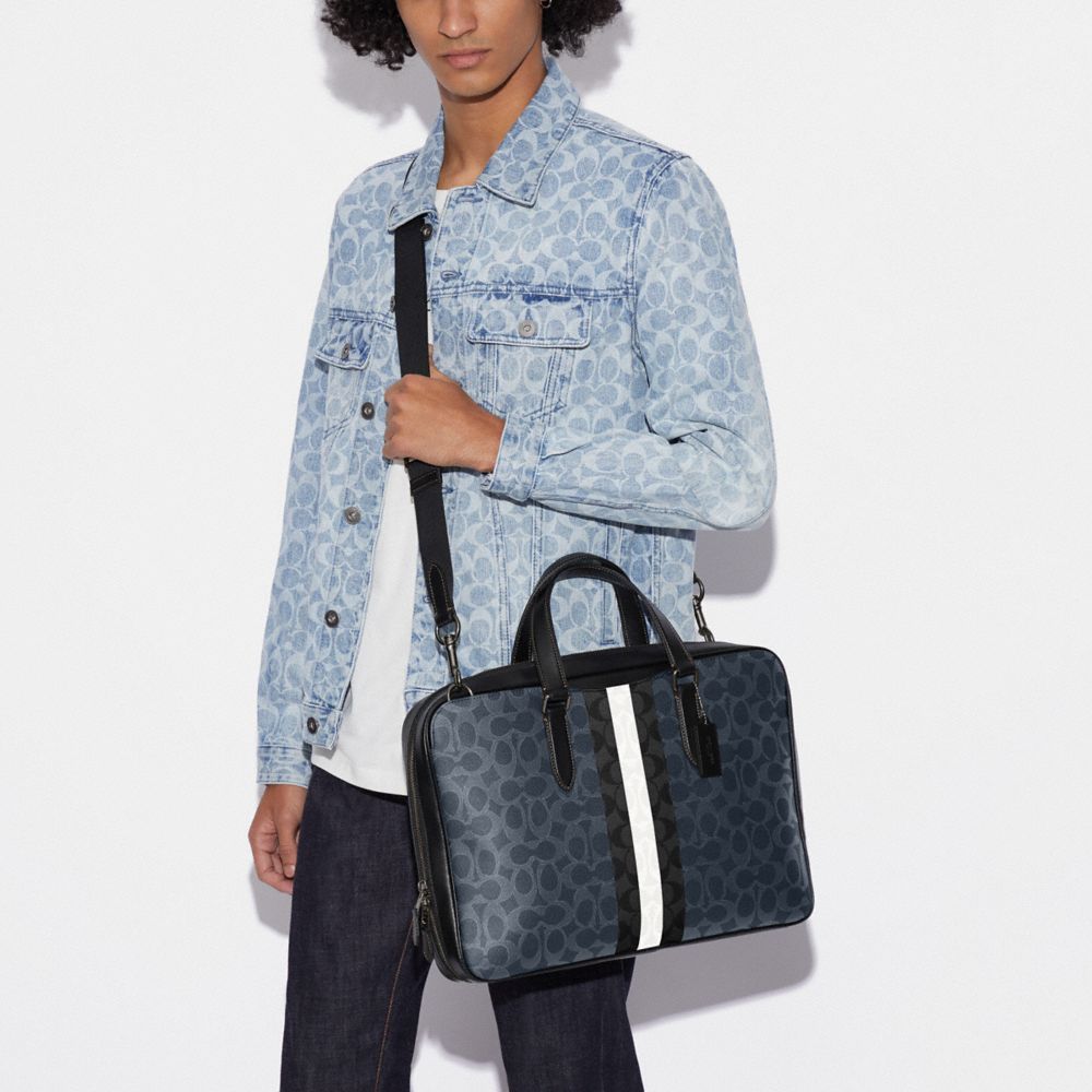 GRAHAM SLIM BRIEF IN BLOCKED SIGNATURE CANVAS WITH VARSITY STRIPE