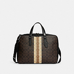 COACH C9826 - Graham Slim Brief In Blocked Signature Canvas With Varsity Stripe GUNMETAL/MAHOGANY MULTI