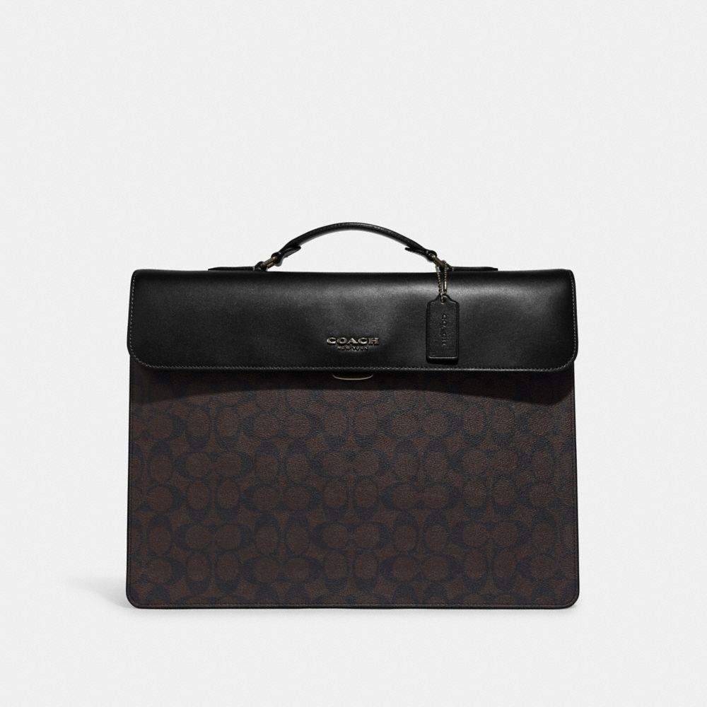 COACH Graham Flap Brief In Signature Canvas - GUNMETAL/MAHOGANY/BLACK - C9827